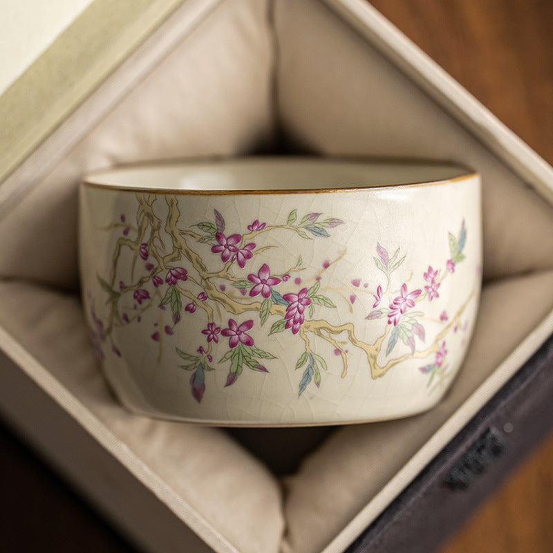 Beige Ru Kiln Pink Peach Spring Straight Edge Cup - ZenBrew Tea Store