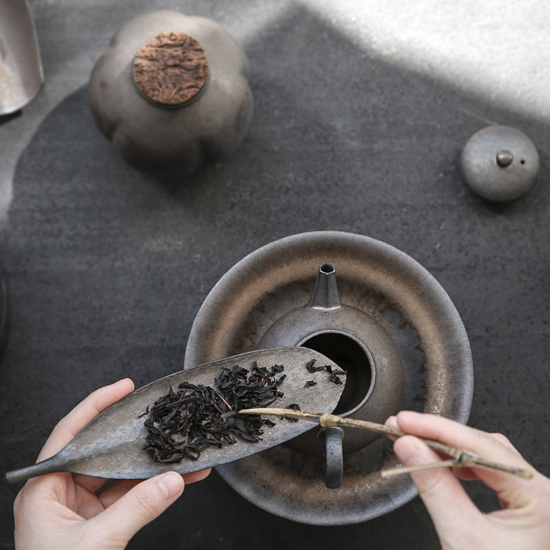 Japanese Style Gilded Leaf Shape Stoneware Tea Scoop - ZenBrew Tea Store
