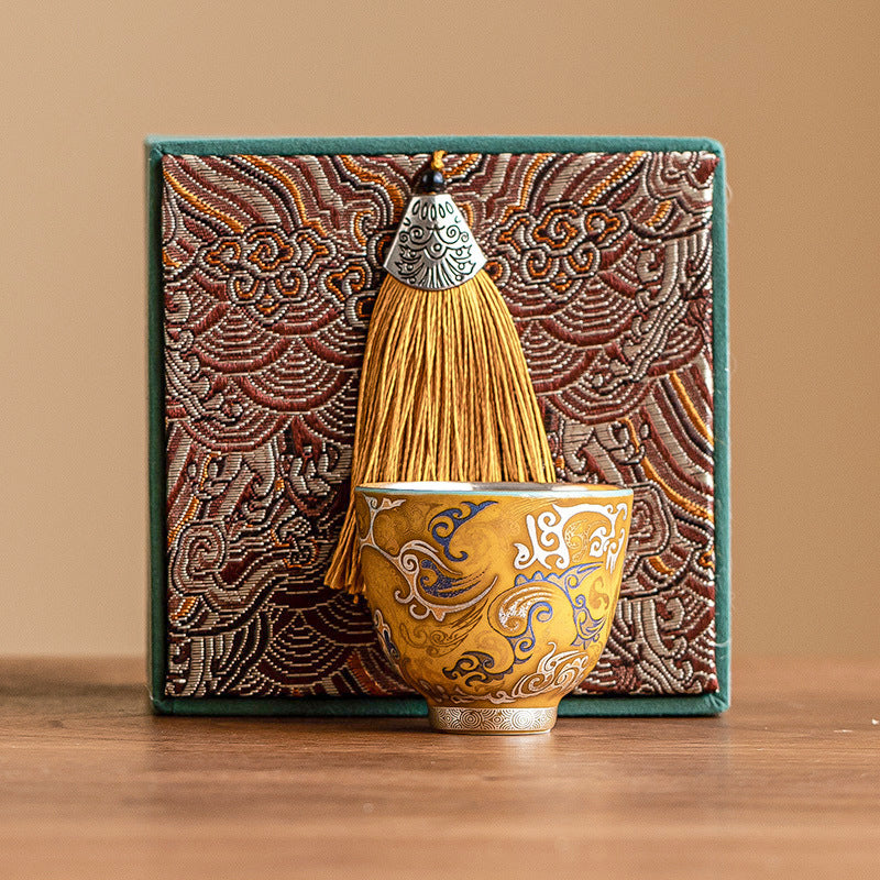Dragon Pattern Gilded Silver Porcelain Cup - ZenBrew Tea Store