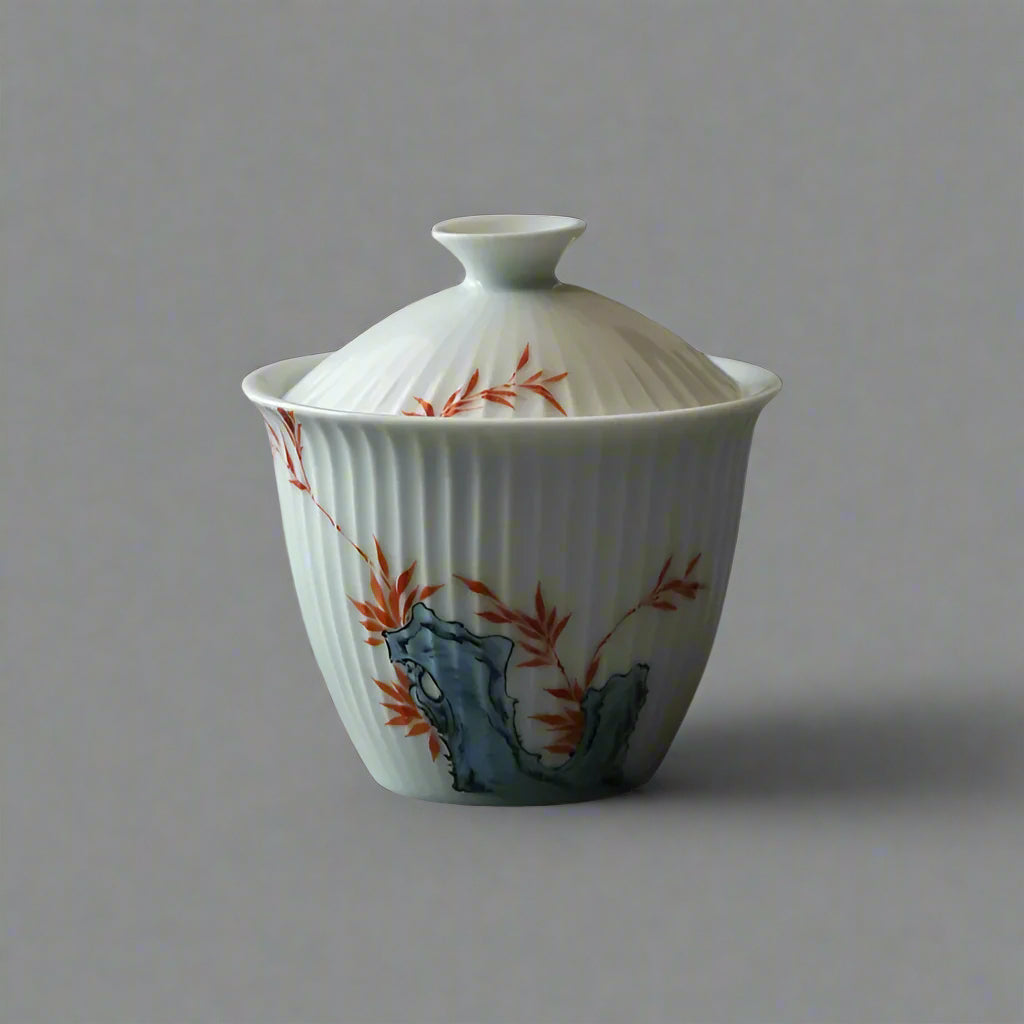 Pastel Porcelain Gaiwan - Hand-Painted, Folded-Rim-Shaped