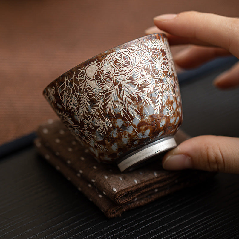 Blossoms Silver Gilding Ceramic Cup