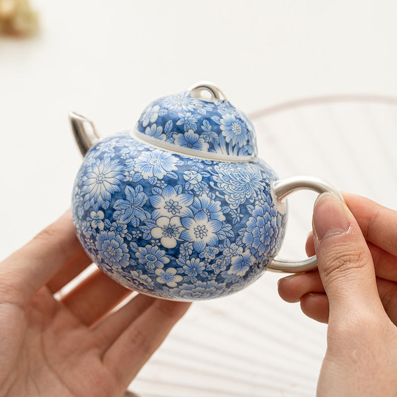 Gilded Vintage Blue and White Porcelain Teapot - ZenBrew Tea Store