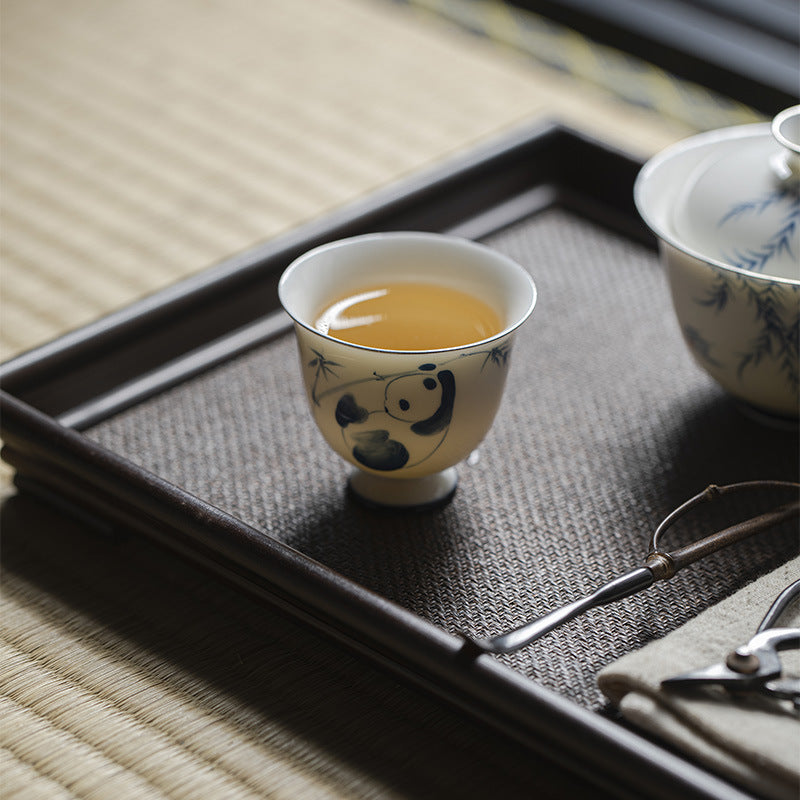 Panda Playing with Bamboo Underglaze Painted Stem Teacup - ZenBrew Tea Store