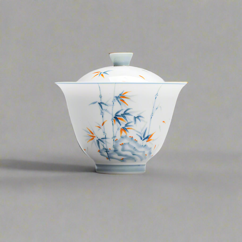 Blue and White Porcelain Gaiwan - Hand-Painted, Chicken-Heart-Shaped