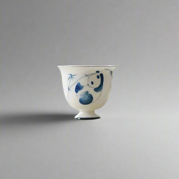 Panda Playing with Bamboo Underglaze Painted Stem Teacup - ZenBrew Tea Store