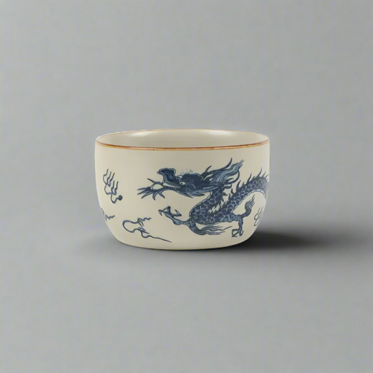 Ru Kiln Crackle Yuan Dynasty Blue Dragon Pattern Straight Edge Teacup - ZenBrew Tea Store